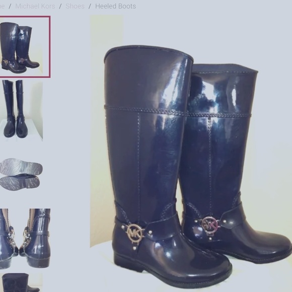 Midnight Blue Jean Navy MICHAEL KORS Silver Fulton Harness Rain Boot - Picture 2 of 4